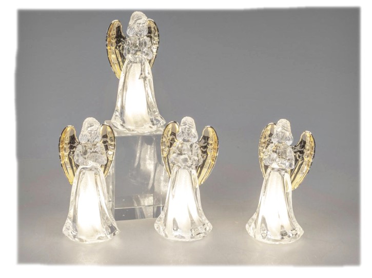 Weihnachtliche Engel-Figur mit goldenen Flügeln 10cm aus Acryl mit LED Licht sortierter Artikel Lieferumfang 1 Stück