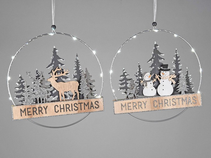 Hängender Kreis 24cm mit Metall, Holz und Licht bzw. Weihnachten Dekoration