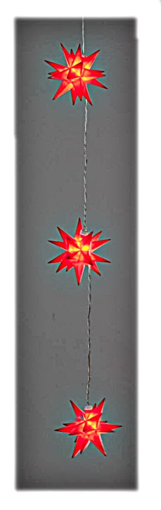 Weihnachtliche Dekoration Lichterkette Beleuchtung LED-Lichtgirlande wetterfest 80cm mit 3 Plastik-Sternen rot