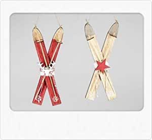 Weihnachtliche Wanddeko Ski 30cm in natur oder rot 1 Modell sort. Holz