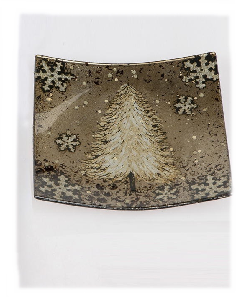 Deko-Teller Glasteller 19x19cm, Weihnachtsbaum Motiv