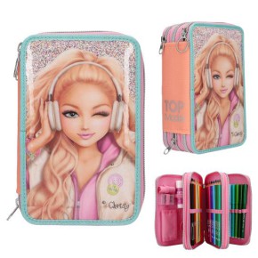 Depesche 14100 TOPModel 3 Fach Federtasche Music mit Glitzer hinterlegte Front