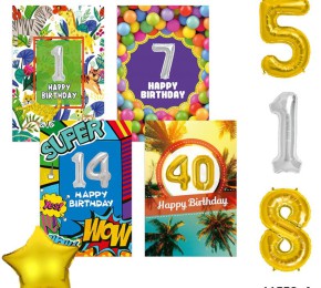 Depesche Zahlengeburtstagskarte mit Ballons 007 zum 7. Geburtstag  Zahlen-Geburtstagskarten mit zwei Folienballons
